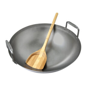 Big Green Egg wok od nehrđajućeg čelika i bambus lopatica